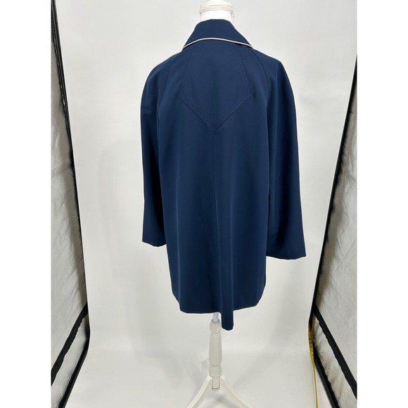 Classic Navy Blue Gray Trim Button Front Women's Trench Coat Jacket Made in USA - Picture 4 of 15